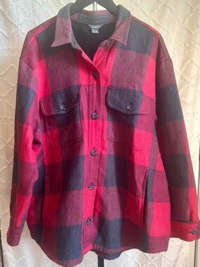 Eddie Bauer Buffalo Plaid Shacket Jacket Women's 2X Red Black Button Front